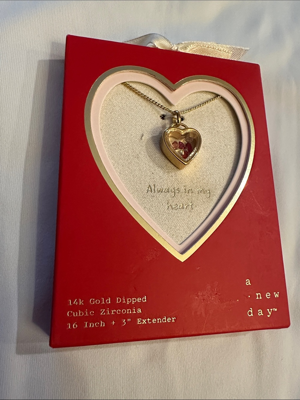 a new day Gold Heart Locket Necklace with Pink Accent Stones